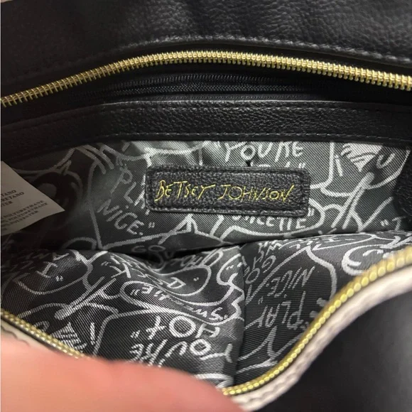 Betsey Johnson Striped Purse Handbag Satchel Pink Bow Black White Stripes - Picture 3 of 8